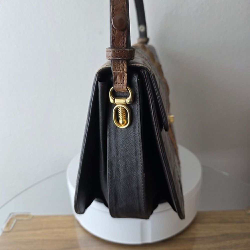 Vintage‎ Two Tone Brown Hornback Crocodile Skin Shoulder Bag Handbag - Picture 4 of 16